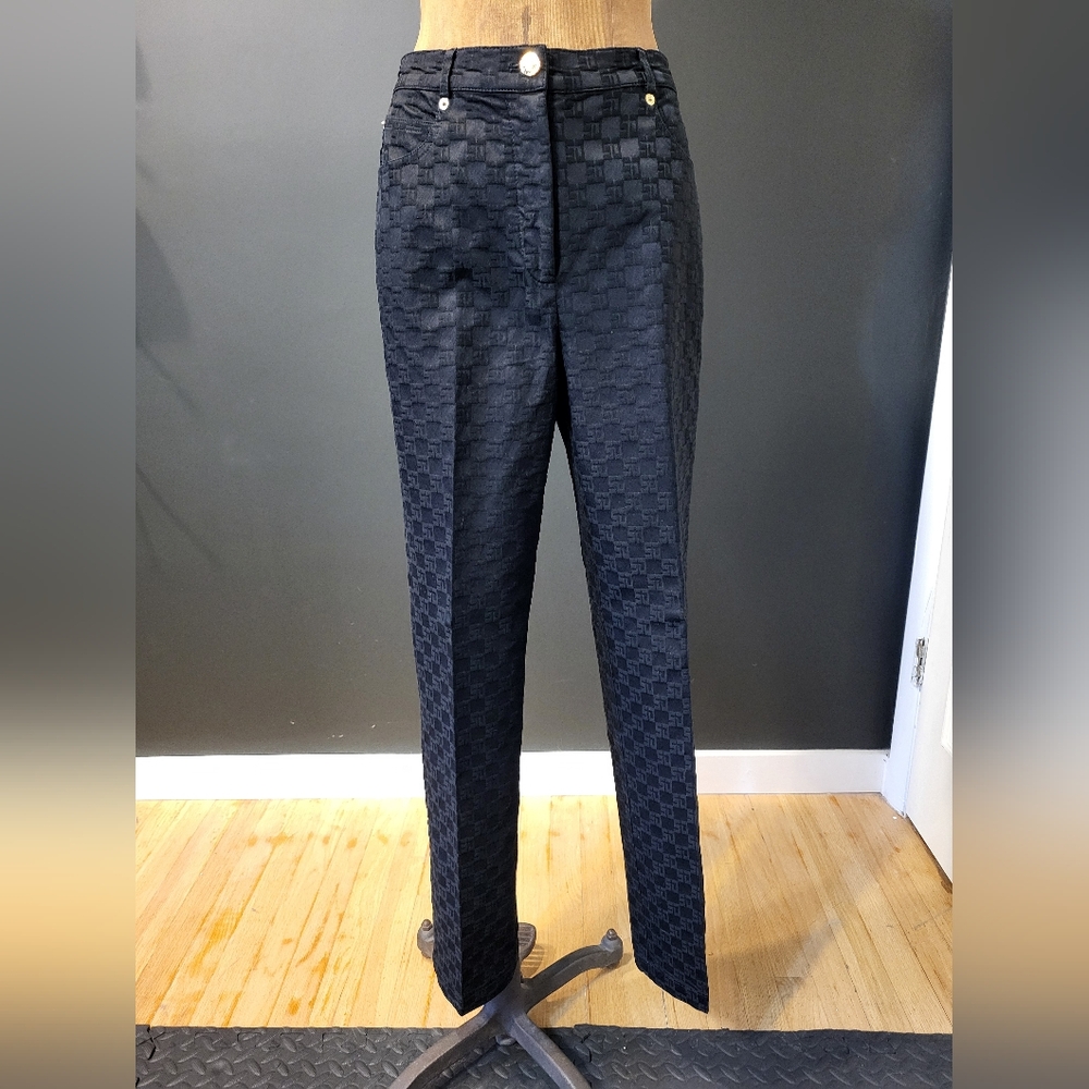 St. John Sport Black Textured Straight Leg Trousers Dress Pants Size 4